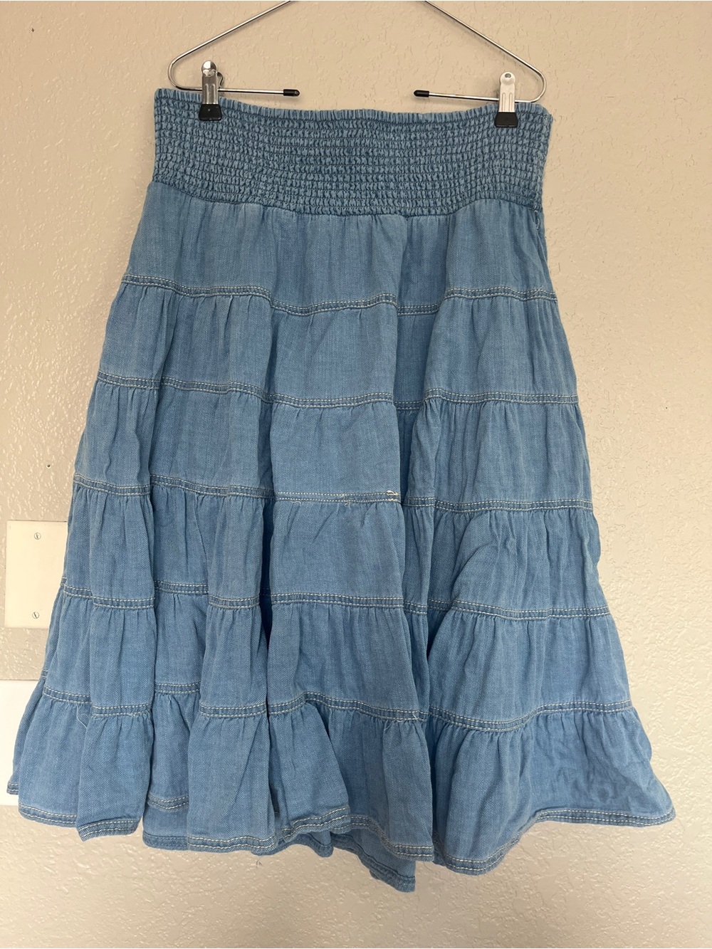 Pilcro Light Blue Tiered A-Line Denim Skirt
